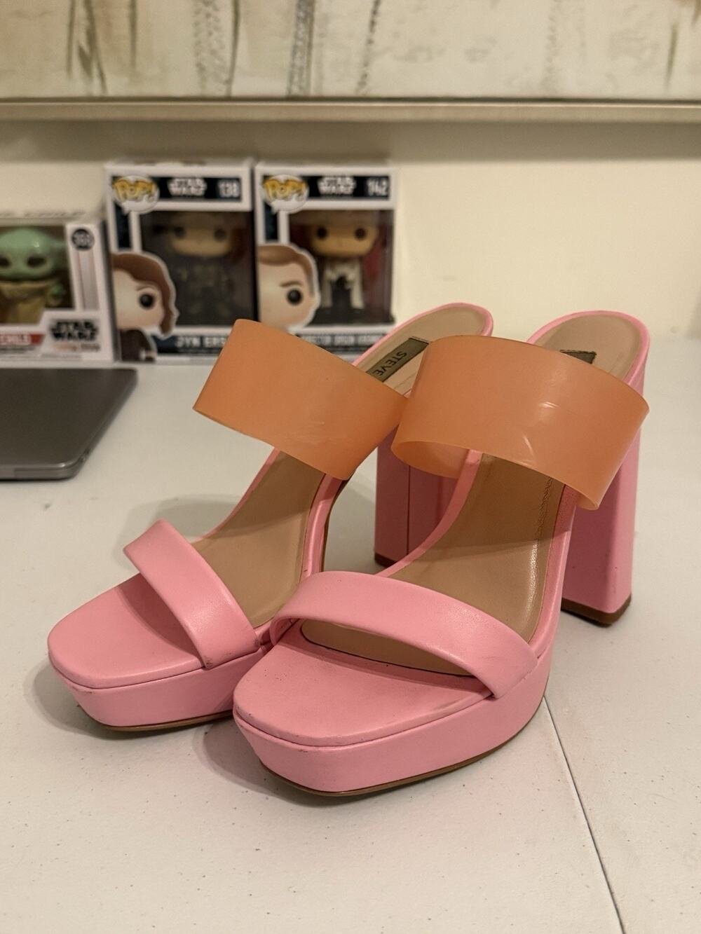 Steve Madden Kara Pink Orange Two Tone Platform Slide Heels size 6.5